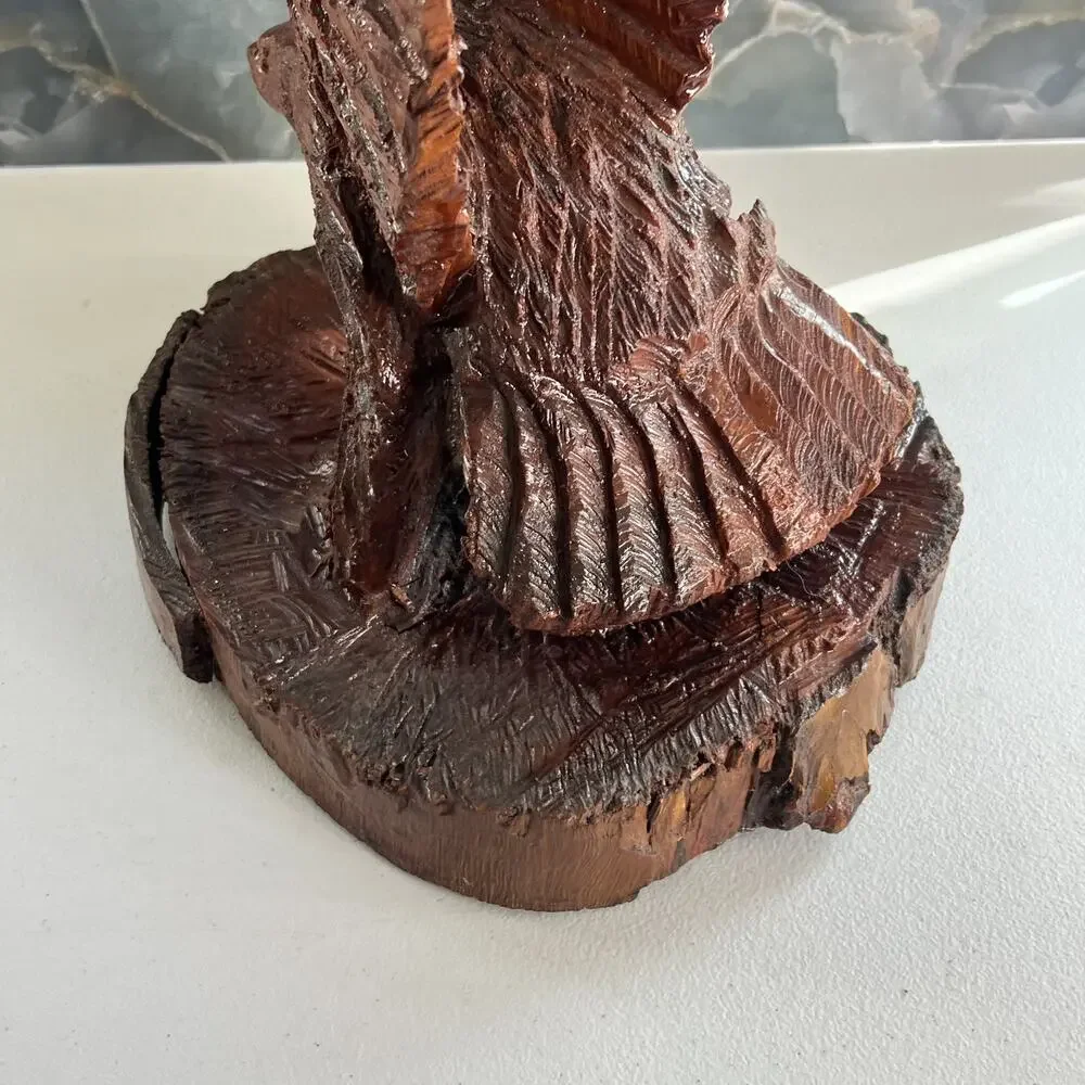 Rustic Chainsaw Carved Wooden Eagle Sculpture With Base Spread Wings 24